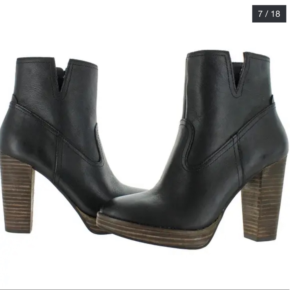 Lucky Brand Women's Quintei Leather Platform Stacked Heel Bootie